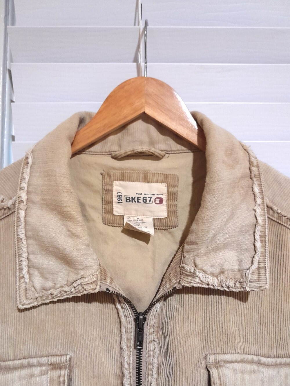 Y2k BKE 67 men's corduroy jacket tan Full zip distressed utility shacket XL